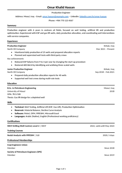 Sample CV in the Academic design