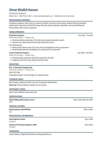 Sample CV in the Classic design